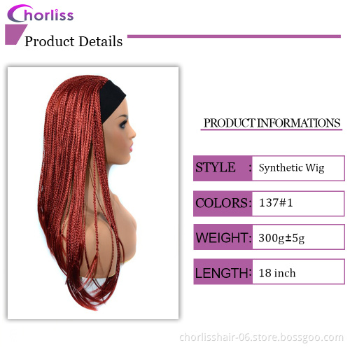 Wholesale Long Black Blonde Ombre  Braids headband Wig Braiding Turban Wig Synthetic Wigs With Headband Attached For black Woman